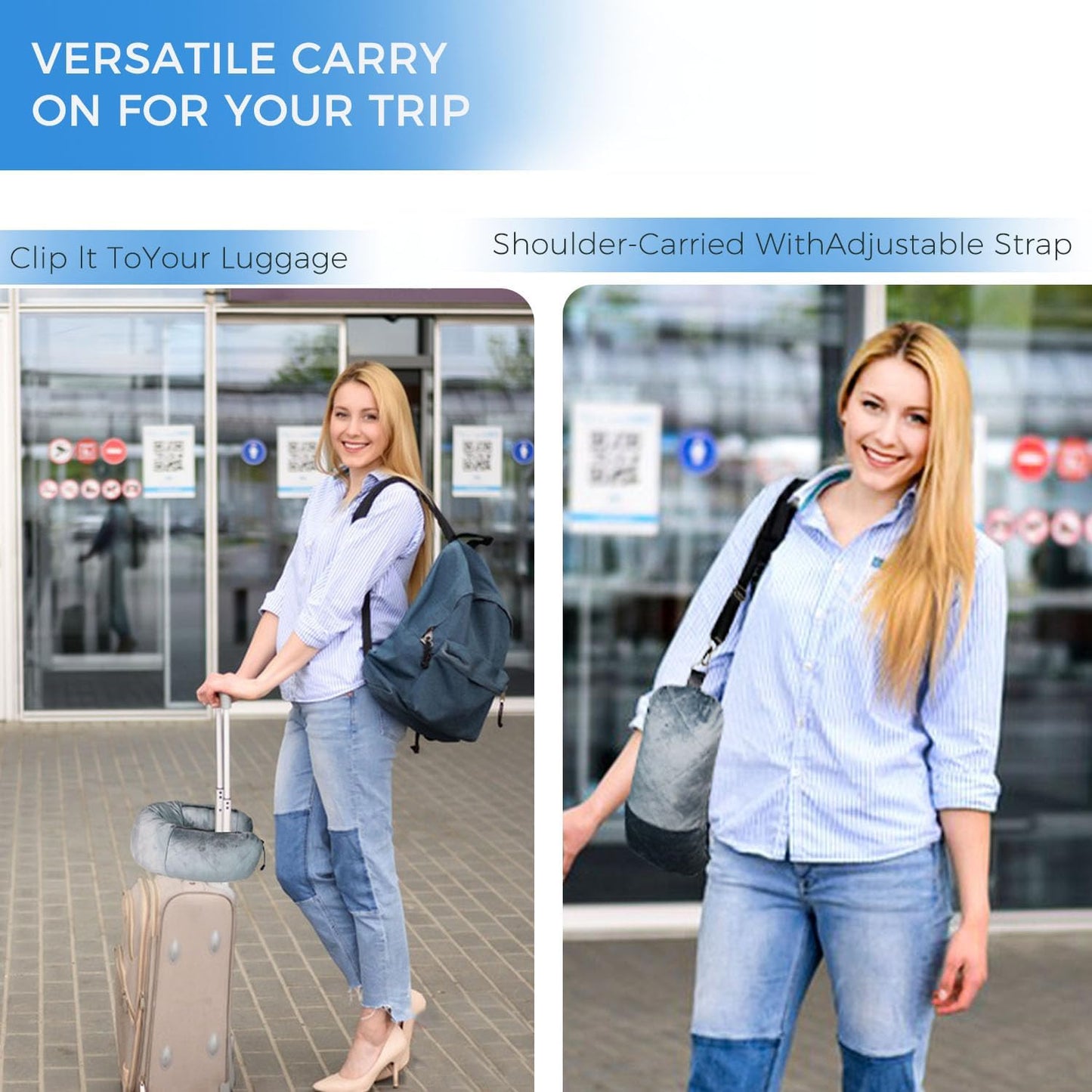 Stuffable Travel Pillow for Extra Luggage, Velvet Travel Neck Pillow with Adjustable Clasp, Fits 3+ Days of Travel Essentials with Two Large Pockets,Multifunctional Sleeping Rest Cushion.